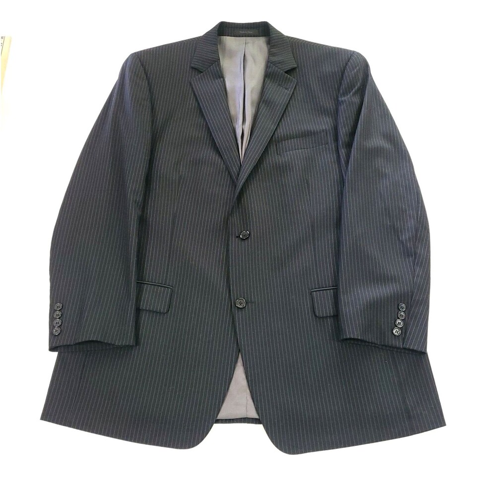 Michael Kors Wool Pinstriped Blazer‎ 46 Long black 2 Button Front Double Vent